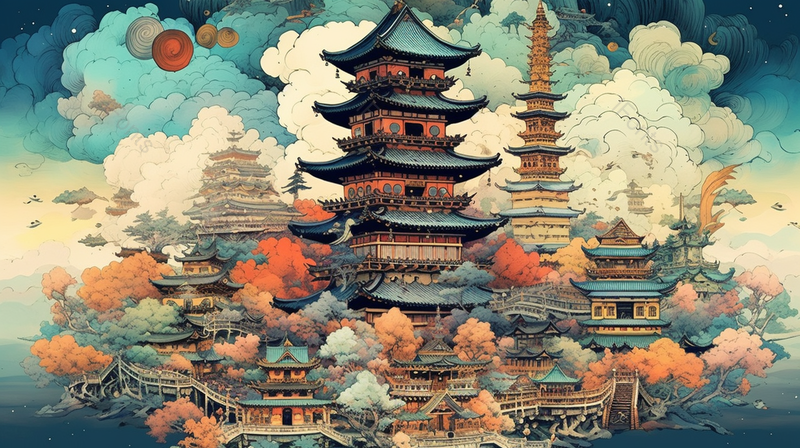 中国风国潮手绘古典古代建筑楼阁插画,插画/手绘图,插画/手绘图库,插画/手绘图下载,插画/手绘